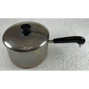Vtg Revere Ware 4 Qt 1801 Copper Bottom Stainless Steel Pot w/Lid USA **EUC**